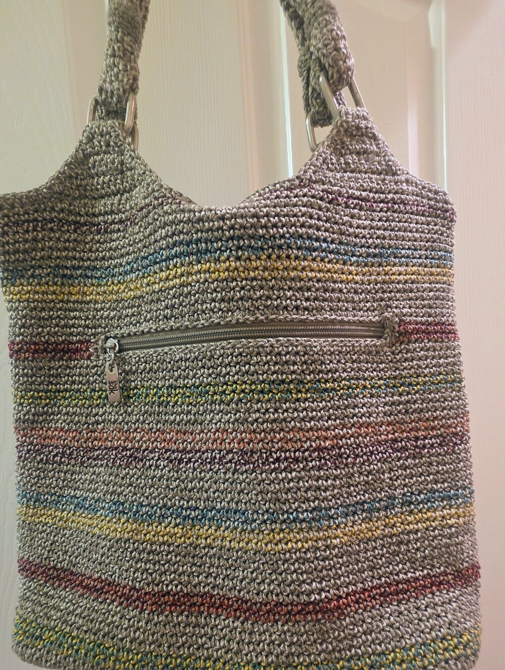 VTG the SAK Belle Crochet Handbag Purse Voyager Stripe Tote Hobo Shoulder Bag